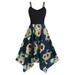 Spftem Plus Size Fashion Womens Sunflower Print Asymmetric Camis Handkerchief Dress