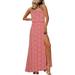 Avamo Women Off Shoulder Ruffle Maxi Dress Side Split Elastic Summer Beach Dress Casual Leisure Baggy Solid Bandeau Sundress