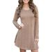 Womens Long Sleeve Knit Sweater Top Ladies Round Neck Tunic Mini Jumper Dress Blouse