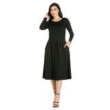 24seven Comfort Apparel Long Sleeve Fit and Flare Midi Dress