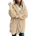 Zonghan Women Hooded Long Coat Loose Jacket Lady Autumn Cardigan Hoodies Outwear Autumn And Winter Long Two-sided Wearing Faux Fur Cardigan Jacket Coat Jacket With Pocket Light Yellow S