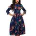 Musuos Women Floral Midi Dress with Pockets Vintage Elegant Cocktail Dress