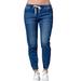 Lookwoild Women Denim Jeans High Waist Stretchy Slim Fit Drawstring Elastic Trouser Pants