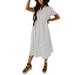 Women's Plus Size Retro Lapel Polka Dot Print Short Sleeve Loose Long Casual Dresses Ruffle Robe Oversize White S