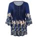 Women Plus Size Tunic Blouse Tops Floral Print 3/4 Sleeves Buttons Front Flared Vintage Casual Tops