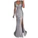 Cotonie Women Sequin Prom Party Ball Gown Sexy Gold Evening Bridesmaid V Neck Long Dress