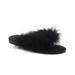 Cape Robbin Gale Black Feather Furry Flat Thong Flip Flop Fashion Slide Sandals (8.5, Black)