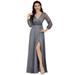 Ever-Pretty Women's Long Sleeve Deep V-Neck High Slit Summer Party Gowns 00739 Grey US20