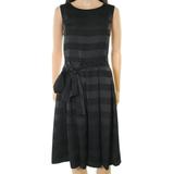 Tommy Hilfiger NEW Black Womens 10 Satin Stripe Belted A-Line Dress
