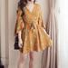 Women Floral Print Chiffon Dress Flare Sleeve Ruffled High Waist Slim Chiffon V-neck Dresses