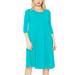 Women's Casual Loose Fit 3/4 Sleeve Round Neck Jersey Knit A-Line Solid Midi Dress Made in USA