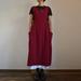 Vintage Women Cotton Linen Dress Square Neck Solid Loose Long Overalls Dress High Waist Pleated Maxi Sundress Beige/Burgundy/Black