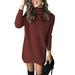 Sexy Dance Women Winter High Neck Knit Sweater Dresses Casual Loose Jumper Pullover Ladies Long Sleeve Solid Color Short Dress Hollow Out