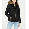 Celebrity Pink Juniors' Puffer Coat With Faux Fur Trim Hood Black Size Extra Small