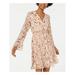 AS YOU WISH Womens Pink Animal Print Long Sleeve V Neck Mini Wrap Dress Cocktail Dress Size S