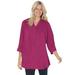 Woman Within Women's Plus Size Three-Quarter Sleeve Tab-Front Tunic