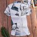Follure Fashion Men Slim Loose Hawaii Short Sleeve Printed Turn-down Collar T-shirt Tops