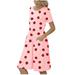 Mchoice Women Print dress Casual Loose Soft Crewneck Short Sleeve Pockets Swing Maxi Sundress Summer Dress