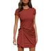 Xelparuc Women's Summer T Shirt Dress Casual Short Sleeve 2021 Crewneck Bodycon Ruched Tie Waist Mini Dresses