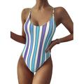 FINELOOK Women's Striped One-piece Swimsuit Color Blocking Low Neck Triangle