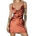 FOCUSNORM Women's Sleeveless Spaghetti Strap Satin Dress Cocktail Evening Party Bodycon Mini Dresses