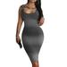 Womens Bodycon Tie-Dye Gradient Dress Casual Slim Fit Party Sleeveless Vest Midi Dresses Clubwear