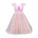 Girls Unicorn Flower Princess Dress Fancy Party Tutu Dress Costume Rainbow Lace Pageant Dress with Bow Birthday Gifts