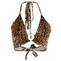 Women Leopard Printed Sexy Halter Crop Top Backless Bandage Lace Up Metal Ring Tank Top;Women Leopard Printed Sexy Halter Crop Top Backless Bandage Tank Top