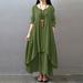 Meterk New Fashion Women Casual Loose Dress Solid Long Sleeve Boho Long Maxi Dress