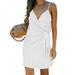 Wisremt Sexy Women's Dress Sleeveless Solid Color Mini Dresses Summer V Neck Lace-up Women Party Dress White L