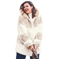 Woman Within Women's Plus Size Faux Fur Snowflake Print Hooded Jacket