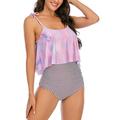 Sexy Women Floral Tankini Tummy Control Swimwear Tank Top Tie-Dye Printed Ruffled Swimsuit with Swim Briefs Bottoms Boyshorts Two Piece Bathing Suit High Waist Bikini Set Swimming Costume Bathing