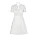 Elie Tahari Split Neck Short Sleeve Pleated A-Line Zipper Back Cotton Lace Dress-WHITE
