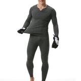 Meterk 2PCS Men Winter Thermal Underwear Fleece Lining Thick Warm V Neck Long Sleeve Top Pants Long Johns Set