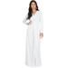 KOH KOH Long Sleeve Modest Fall Winter Evening Flowy Empire Waist Full Floor Length Cocktail Formal V-Neck Tall Maxi Dress Gown Abaya For Women Ivory White Large US 12-14 NT171