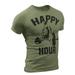 Happy Hour T-Shirt for Men Crossfit Workout Weightlifting Funny Gym Tshirt (Small, Military Green)