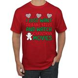 I Just want to Make Stuff and Watch Christmas Movies Ugly Christmas Sweater Men's Graphic T-Shirt, Red, Medium