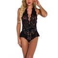 Womens Club Party Lingerie Floral Printed Backless Nightwear Sexy Romper Lace Mesh Bodysuit