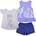 Disney 3 Pack Frozen Girl's Elsa and Anna Short Sleeves Tee, Sleeveless Shirt and Shorts Set
