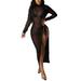 Emmababy Women See Through Long Sleeve Mesh Dress Tie Knot Cut Out Long Dress