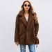 Meterk Women Faux Fur Jacket Fuzzy Teddy Bear Notch Lapels Touble Breasted Buttons Pockets Oversized Casual Coat