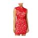 B. DARLIN Womens Junior Lace Illusion Mock Neck Mini Dress (Red, 15/16)