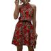 UKAP Floral Print Bohemian Casual Mini Dress For Women Beach Summer Cold shoulder Swing Dress Ladies Halter Neck Flowy Party Holiday Beach Sundress