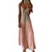 AngelBee Women Casual Slip Gradient Color Dress Deep V Neck Sundress (Gray Pink S)