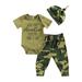 3Pcs Newborn Infant Baby Boy Camouflage Clothes Romper Pants Hat Outfits Set