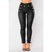 Women's Skinny Faux Leather Stretch Jeggings Trousers Female Winter High Waisted Pants Wet Look Button Skinny Pencil Pants