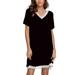 Avamo Summer Short Sleeve Casual Dress for Women Loose Pure Color Dress Ladies V-Neckline Stretch Cotton Swing Dress Black L