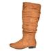 Women PU/Suede Wide Calf Knee High Boots Slouch Flat Heel Booties Shoes BLVD-W WIDE/CALF/TAN Size 9.5