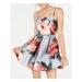 CRYSTAL DOLLS Womens Gray Floral Spaghetti Strap Square Neck Short Fit + Flare Party Dress Size 1