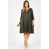 Women's plus size dress with a relaxed fit key-hole design plus size casual fashion dress with side pockets